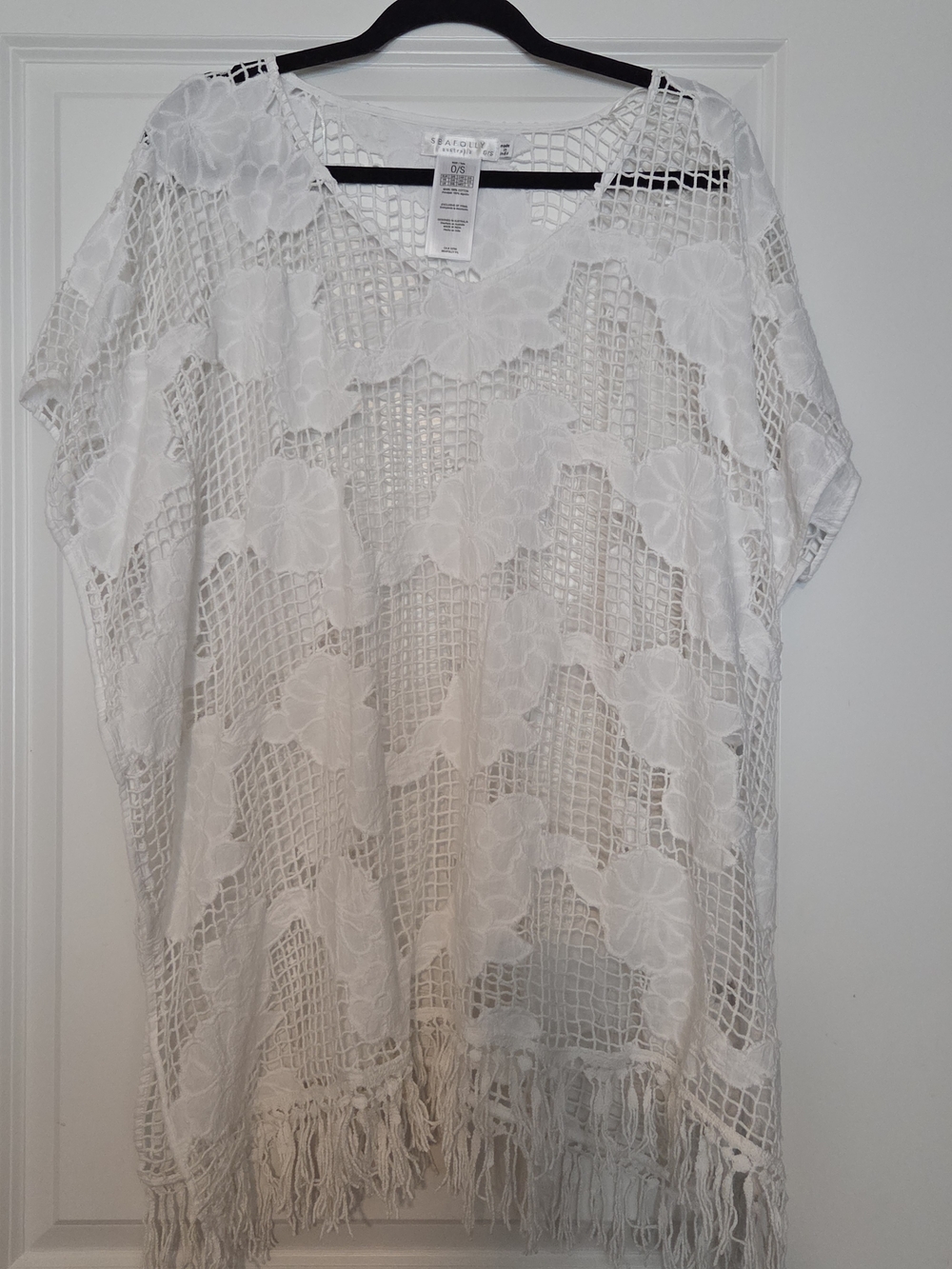 NWOT Seafolly White Crochet Fringe Swim Coverup
